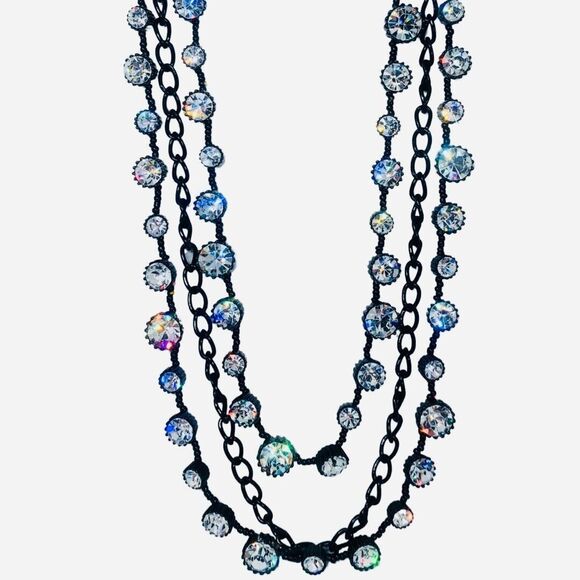 Betsey Johnson Black Icy Crystal Rhinestone Long Necklace 38" Iconic Jet Setters - Picture 4 of 12